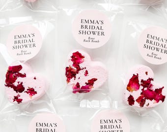 Pink Rose Heart Bath Bomb Favors with Custom Labels, Bridal Shower, Baby Shower & Wedding Party Favors, Baby Girl Shower Favors