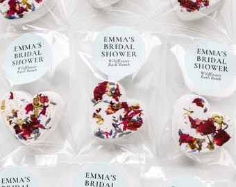 Heart Bath Bomb Favors with Custom Labels, Bridal Shower, Baby Shower & Wedding Party Favors, Wildflower Scent, Individually Packaged Gifts