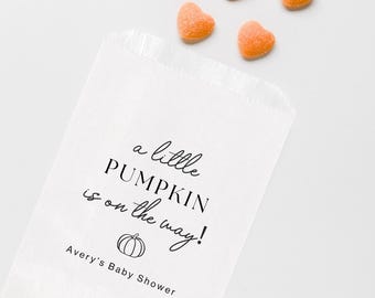 A Little Pumpkin is on the Way Favors, Custom Baby Shower Favor Treat Bags, Fall Baby Shower Favors