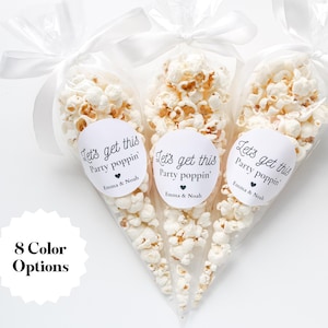Let's Get This Party Poppin Popcorn Wedding Favors, Popcorn Wedding Favor Bags with Personalized Stickers, Popcorn Favors