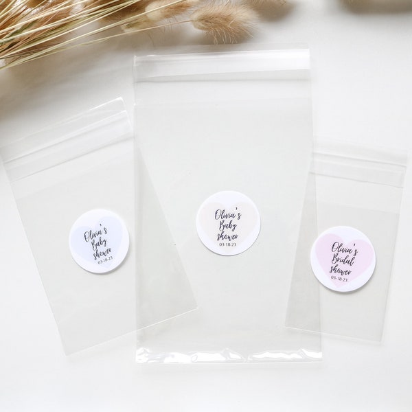 Personalized Baby Shower Favor Bags, Bridal Shower Favor Bags, Clear Self Sealing Bags, Wedding Favor Bags, Kids Birthday Favor Bags