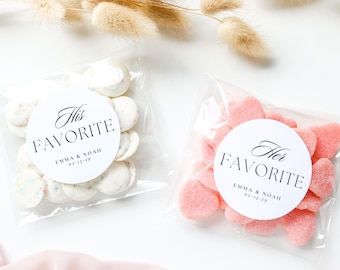His & Her Favorite Wedding Favor Bags with Labels, Candy Favor Bags, DIY Wedding Favors, Personalized Treat Bags