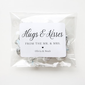 Hugs and Kisses from the Mr. & Mrs., Personalized Wedding Favour Bags and Stickers, Chocolate Wedding favors,