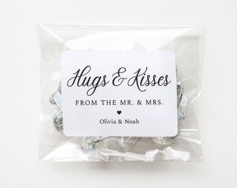 Hugs and Kisses from the Mr. & Mrs., Personalized Wedding Favour Bags and Stickers, Chocolate Wedding favors,