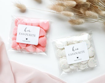 His and Her Favorite Favor Bags, Fill your own Wedding Favors, Wedding Favor Candy Bags,  Wedding Treat Bags, His & Her Favourite