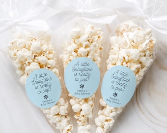 Winter Baby Shower Favors, Popcorn Favor Bags and Sticker, Snowflake Baby Shower, A Little Snowflake is on the Way Favors