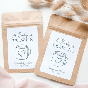 A Baby Is Brewing Coffee Favour Bag, Tea party Favor, Coffee Favor Bag, Resealable Coffee Pouch, Baby Girl Baby Boy Shower Favors