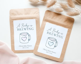A Baby Is Brewing Coffee Favour Bag, Tea party Favor, Coffee Favor Bag, Resealable Coffee Pouch, Baby Girl Baby Boy Shower Favors