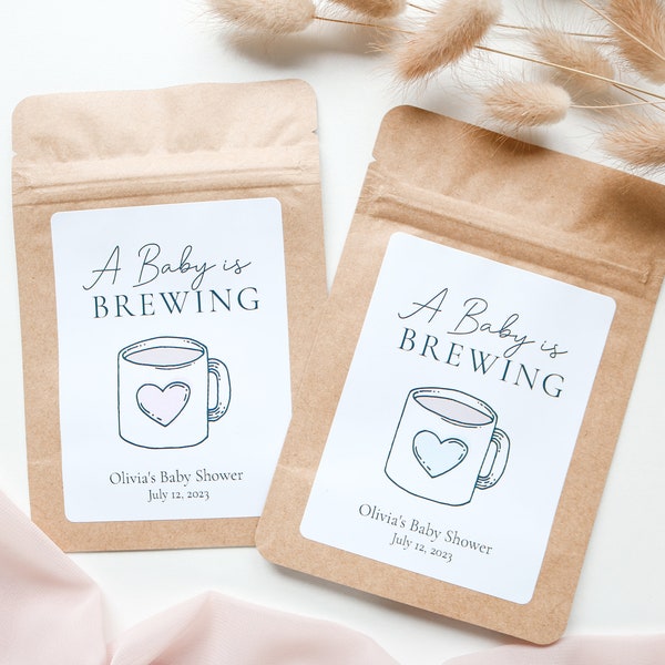 A Baby Is Brewing Coffee Favour Bag, Tea party Favor, Coffee Favor Bag, Resealable Coffee Pouch, Baby Girl Baby Boy Shower Favors