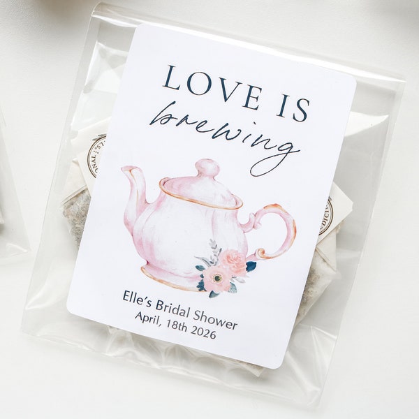 Bridal Shower Tea Party Favors, Spring Bridal Shower Favor, Afternoon Tea Party Favor, Tea Bag Shower Favor, Love is Brewing Tea Favors