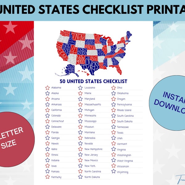 Printable List 50 States