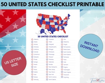 50 United States Checklist, USA Travel, Printable Fifty States Tracker, Travel America Printable
