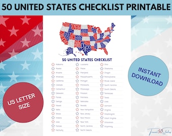 50 United States Checklist, USA Travel, Printable Fifty States Tracker, Travel America Printable