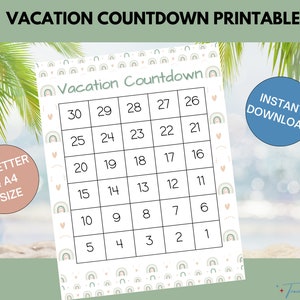 Rainbow Vacation Countdown Printable: 30 Day Trip Tracker (PDF)