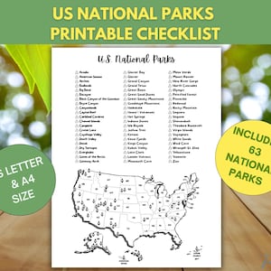 US National Parks Map Checklist: Travel Tracker, Printable PDF (Letter & A4 Sizes)