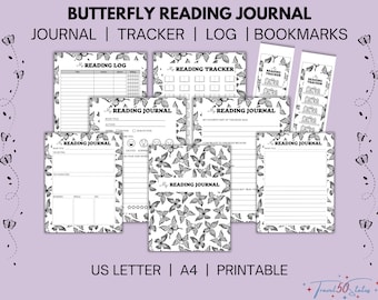 Butterfly Reading Journal Printable Bundle | Book Log, Reading Tracker, Printable Bookmarks | Summer Reading Journal