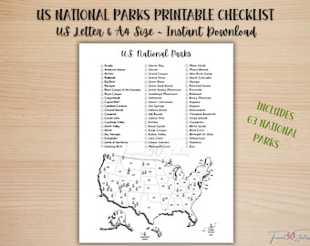 Lista de verificación del mapa de parques nacionales de EE. UU.: Guía de viaje, PDF imprimible (tamaños carta y A4)