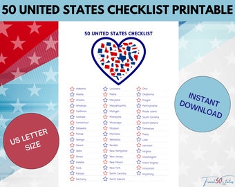 50 United States Checklist, USA Travel, All 50 States Tracker, Printable America List, Bucket List Fifty States