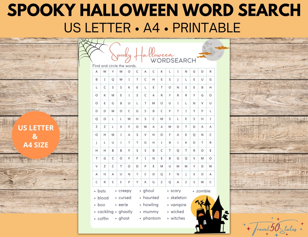 Spooky halloween word search puzzle halloween activity printable etsy