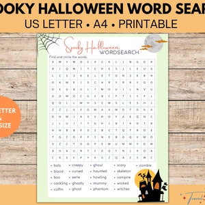 Word Search Halloween Puzzle Spooky Halloween Activity Printable Halloween Game for Kids