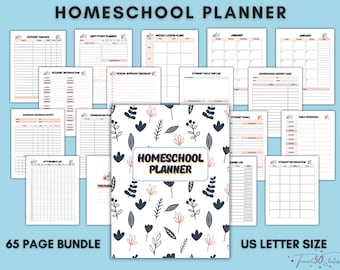 Homeschool Planner Printable Bundle: 65-Page Lesson & Reading Logs (PDF)