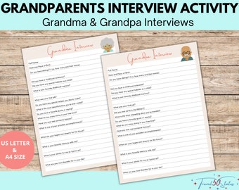 Interview Questions for Grandparents | Grandparents Day, Mother's Day, Father's Day, Family Tree, Legacy| US Letter and A4