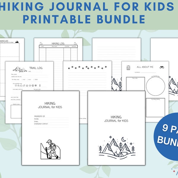 Hiking Journal for Kids Printable Bundle | Hiker Diary | Trail Tracker | Hike Log |  9 Pages | US Letter and A4 PDF Document