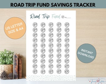 Road Trip Fund Savings Tracker Printable | Travel Financial Goal Challenge | Letter and A4 Size | Instant Download