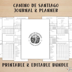 Camino de Santiago-dagbok och planerare, Jakobsvägen, katolsk pilgrimsled, packlistor, bucket list - redigerbar PDF-fil, 25 sidor