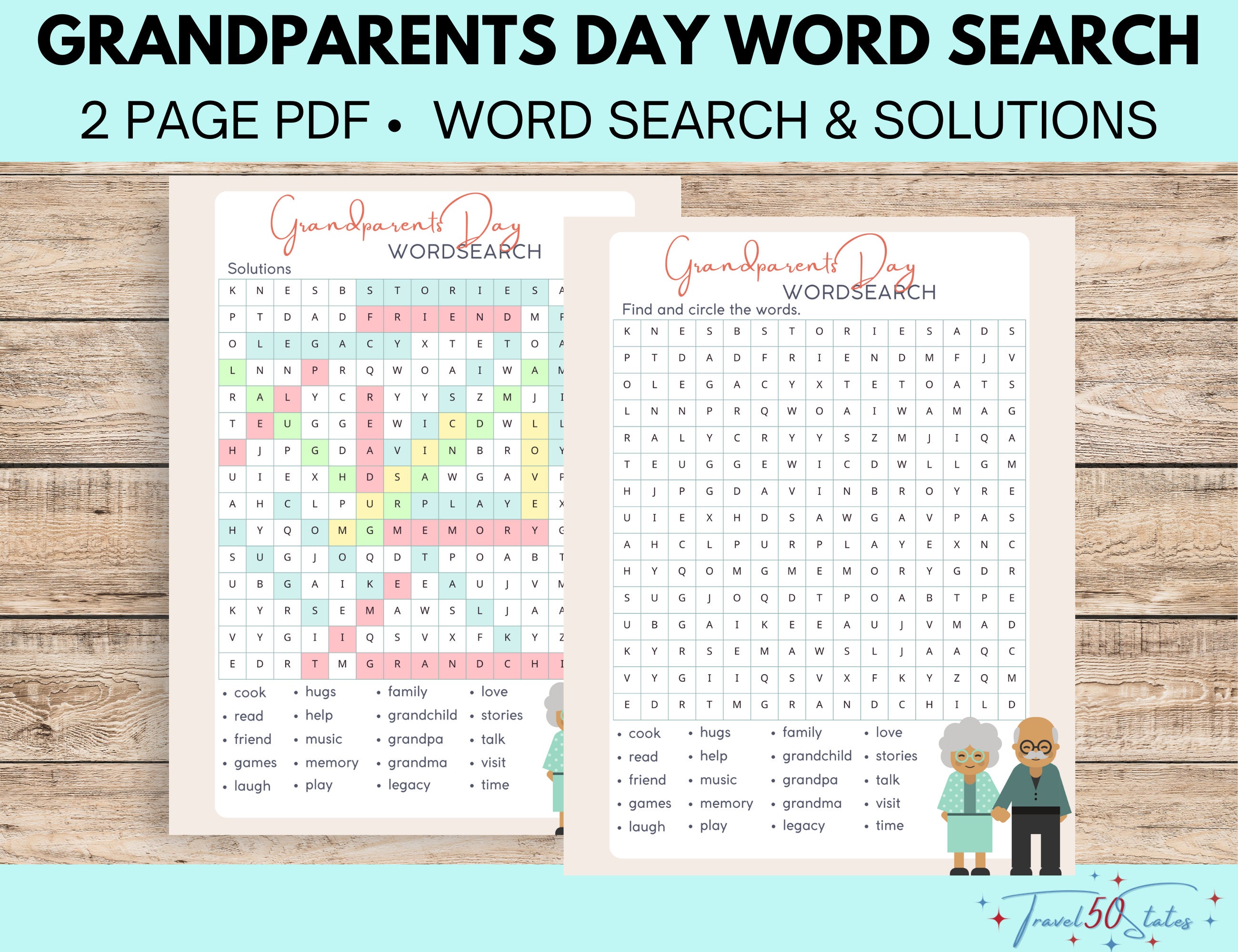 Grandparents Day Word Search Game Printable, Family Activity for ...