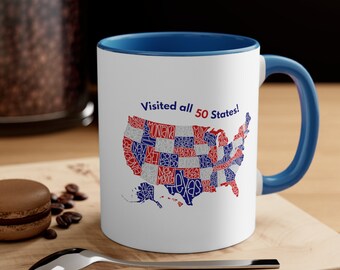 Visited All 50 States Travel Accent Coffee Mug, 11oz