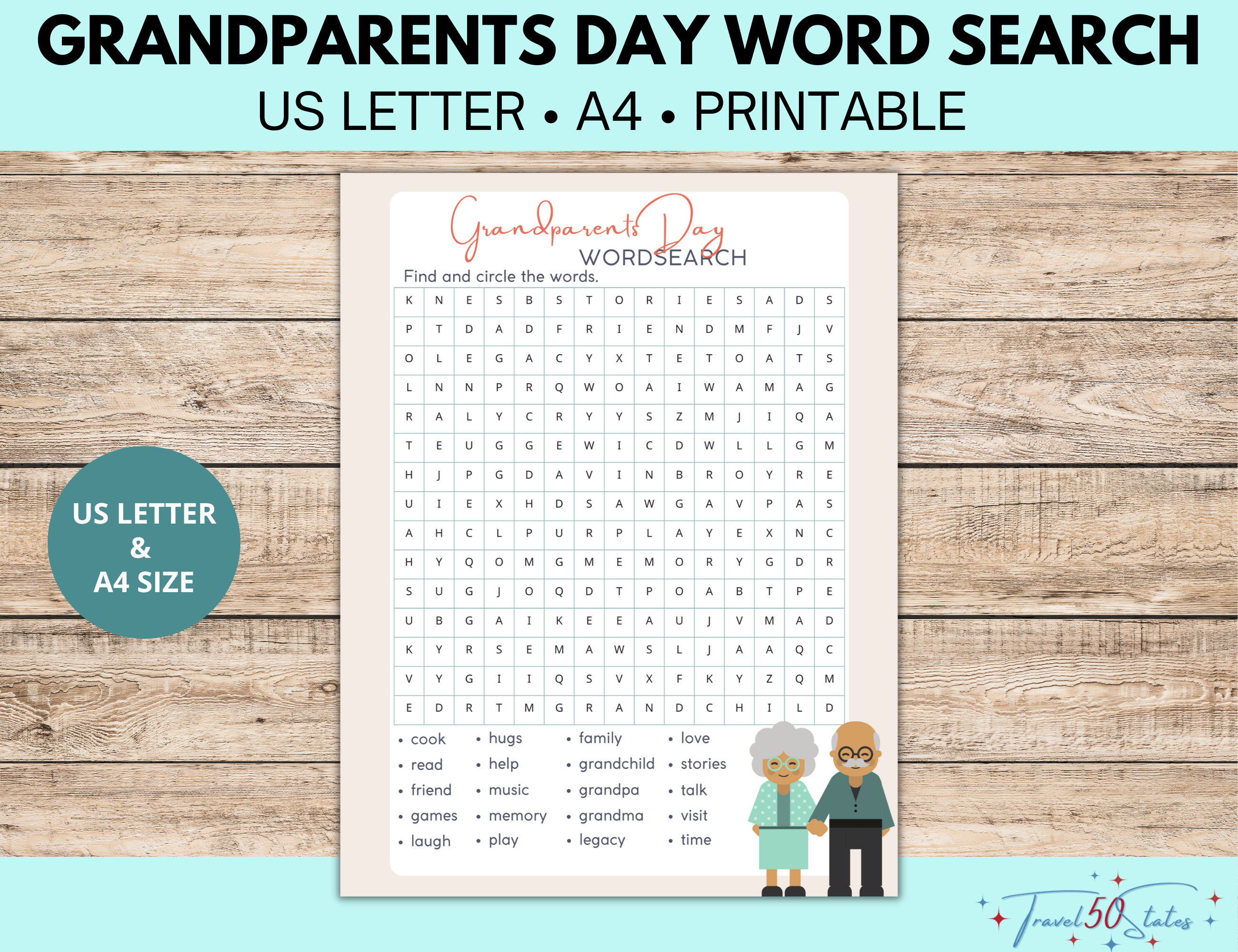 Grandparents Day Word Search Game Printable, Family Activity for ...
