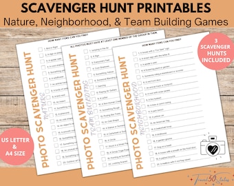 Photo Scavenger Hunt Printables - Nature, Neighborhood, and Team Building for Kids, Teens, Adults, US Letter and A4, Instant Download