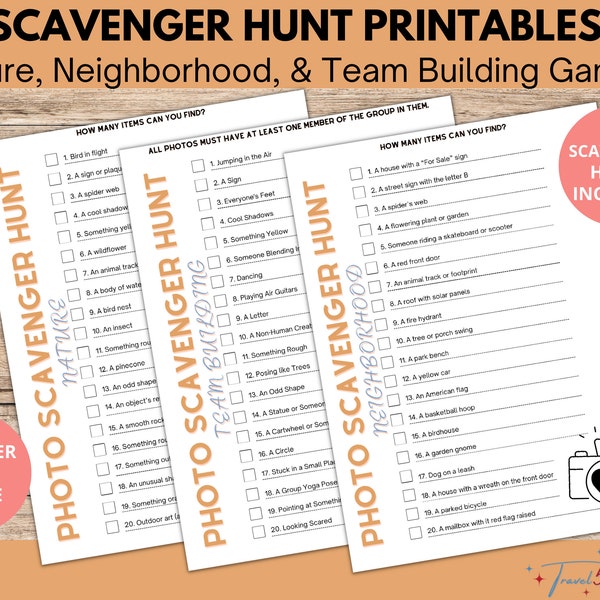 Photo Scavenger Hunt Printables - Nature, Neighborhood, and Team Building for Kids, Teens, Adults, US Letter and A4, Instant Download