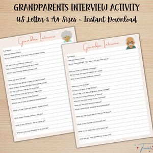 Grandparents Interview Questions, Grandma & Grandpa Legacy Printable