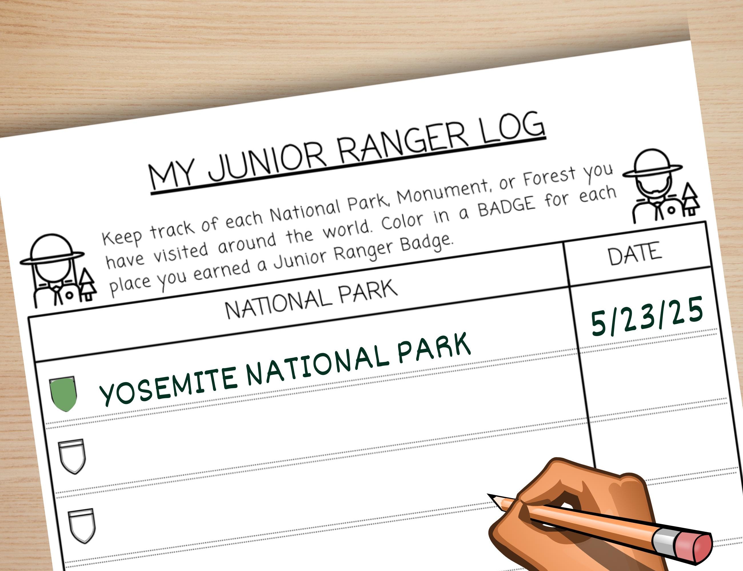 Jr. Log Samples National Park Kids Junior Ranger Badge Log, Jr Ranger Journal, National ...