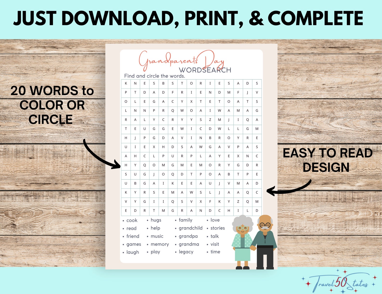 Grandparents Day Word Search Game Printable, Family Activity for ...