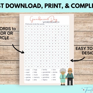 Grandparents Day Word Search Game Printable, Family Activity for ...