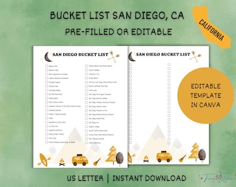 San Diego Bucket List Travel Guide - Must-Visit California | Editable Checklist in Canva