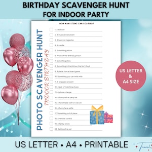 Photo Scavenger Hunt Birthday Printable | Scavenger Hunt for Kids, Teens, Adults | Home Scavenger Hunt, Group Activity
