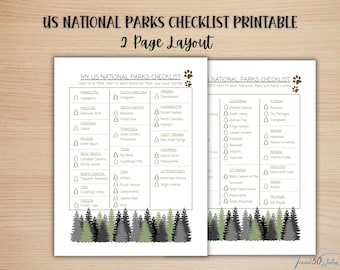 National Parks Tracker, Travel Bucket List (Digital Download, PDF File)