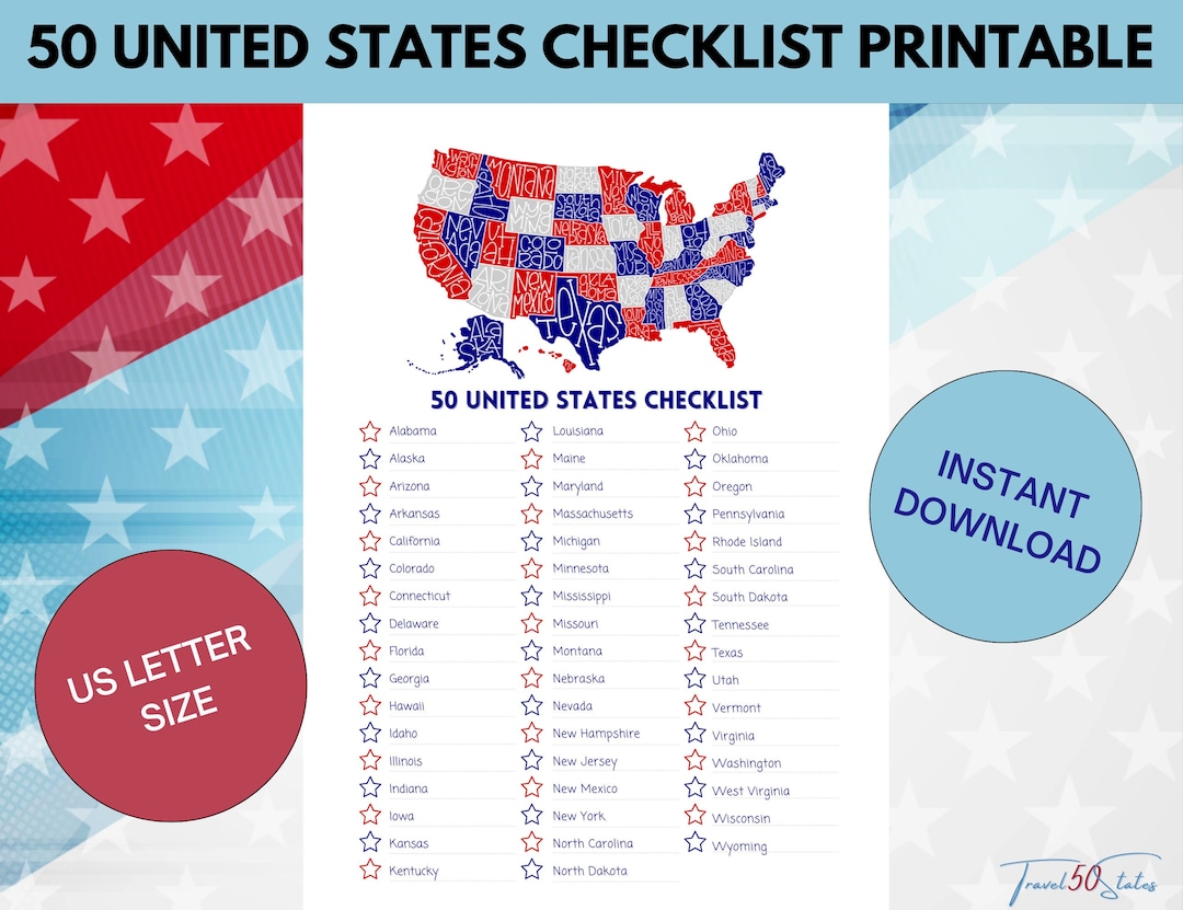 50 United States Checklist USA Travel Printable Fifty States Tracker Il 1080xN.4339486774 Aynv