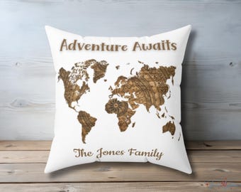 Adventure Awaits Personalized Name Throw Pillow