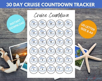 30 Day Cruise Countdown | Cruise Vacation Tracker Printable  | Letter and A4 Size | Instant Download