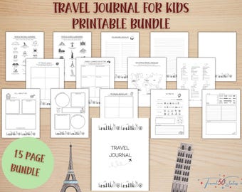 Kids Travel Journal Printable Bundle, Adventure Memory Book for World Travelers