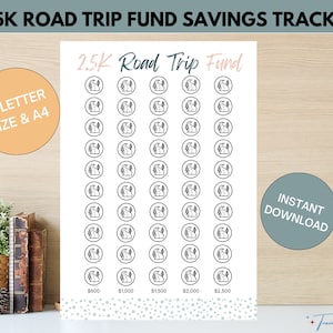 2,5K de suivi d&#39;économies pour un voyage sur la route imprimable | Défi objectif d&#39;épargne | Format Lettre et A4 | Téléchargement instantané