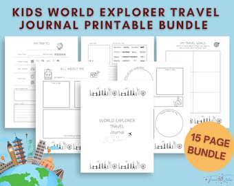 Travel Journal Kids Around the World, Kids Adventure Journal, World Explorer Printable Bundle | Draw or Write Keepsake | Instant Download