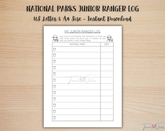 National Park Kids Junior Ranger Badge Log, Jr Ranger Journal, National Parks Tracker for Kids