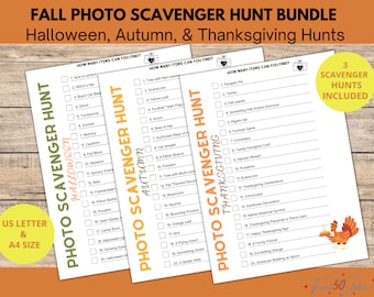 Photo Scavenger Hunt Halloween, Autumn, Thanksgiving Bundle | Fall Holiday Games for Kids, Teens, and Adults | Instant Download