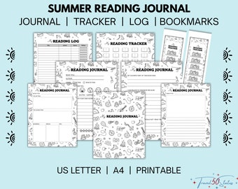 Summer Reading Journal Printable Bundle | Book Log, Reading Tracker, Printable Bookmarks